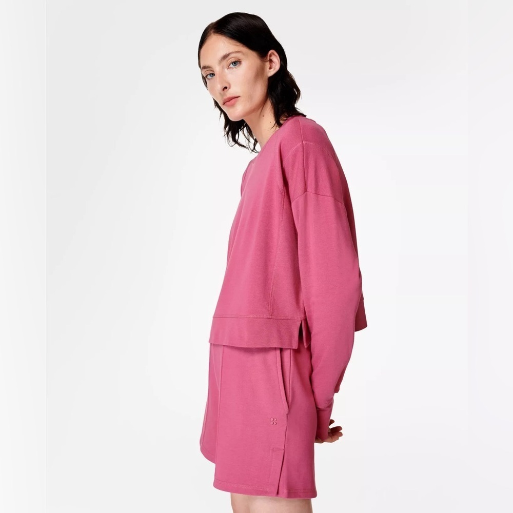 Sweaty Betty London Organic Cotton After Class Crop Sweatshirt Pink